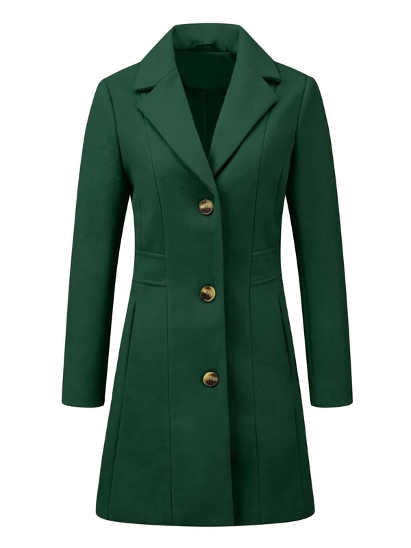 Allegra K Women's Trench Coats Single Breasted Long Outerwear Winter Coat, Green, XL