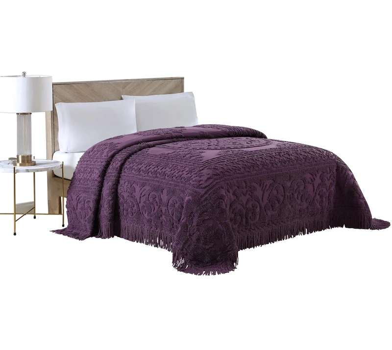 Beatrice Home Fashions Medallion Chenille Bedspread, King, Eggplant