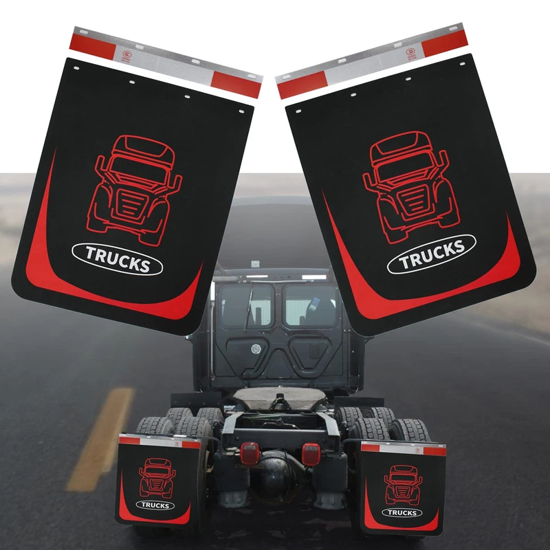 24inch Mud Flaps and Reflector Strips,Pair 24 inch x 30inch Black Mud Flaps and Aluminum Strip, for Semi-Truck Trailer Heavy-Duty Truck (2 Mud Flaps +2 Reflector Strips)