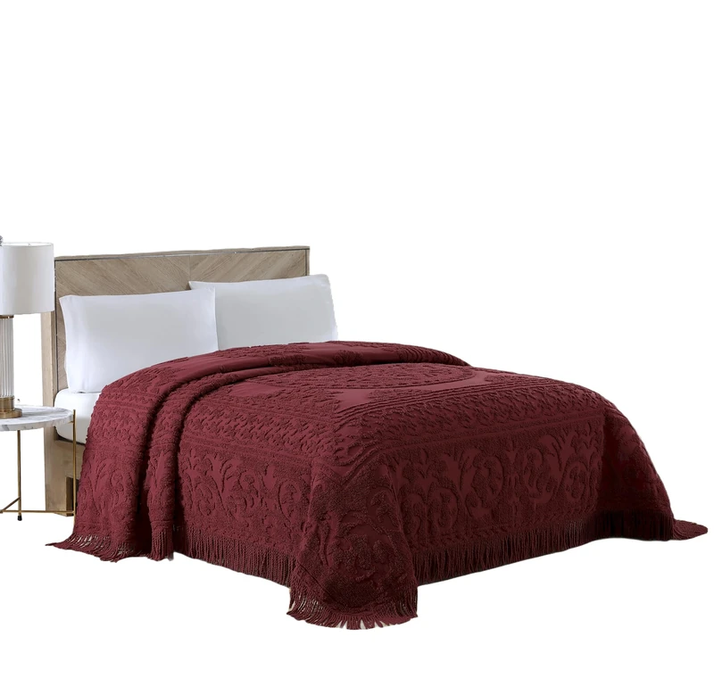 Beatrice Home Fashions Bedspread, Chenille, Burgundy, Twin
