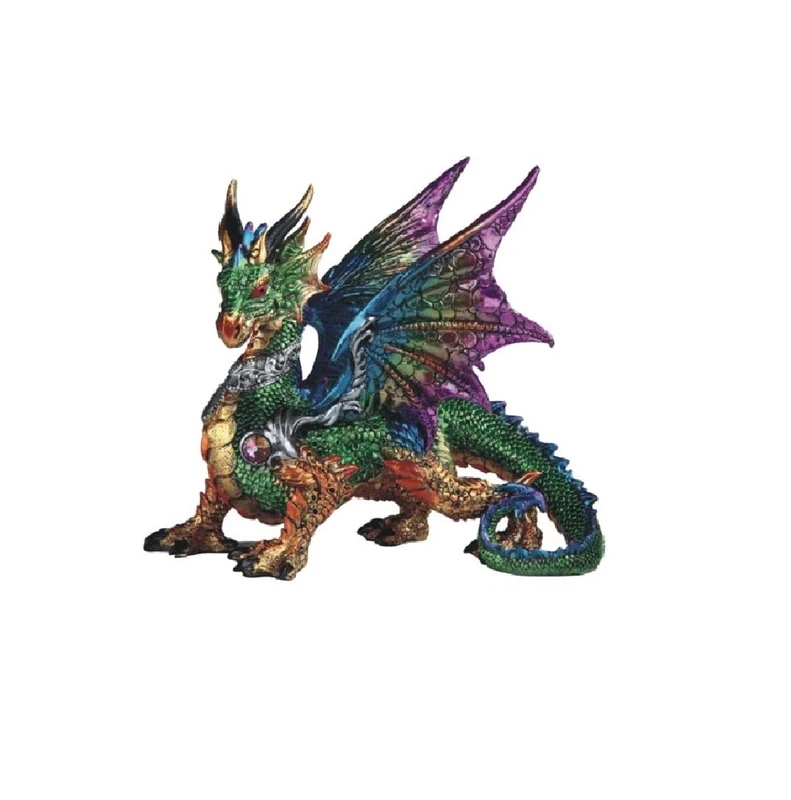 ICE ARMOR Hoiyen 9.5" W Green Dragon with Purple/Blue Wings Statue Fantasy Decoration Figurine