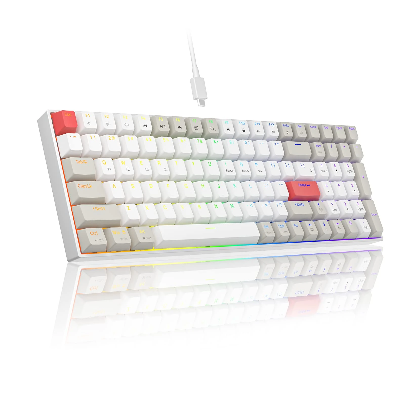 NEWMEN GM1000 Wireless Mechanical Keyboard NKRO,USB-C&2.4G&Bluetooth RGB backlit Programmable Hot-Swap Gaming Keyboard for Win&Mac&Android,US Layout,Gateron blue switch