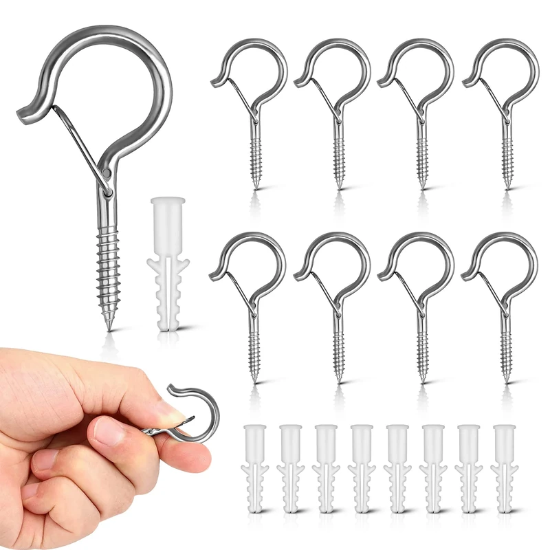Esteopt Screw-in Hooks, Q-Hanger Hooks, Screw Hooks for Outdoor String Lights Plants, Birdcage, Feeders, Christmas Decor, Mounted on Ceiling or Wall (Silver-8pcs)