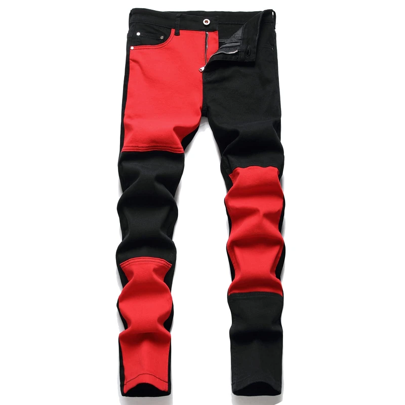 AITITIA Men's Ripped Regular Fit Jeans, 7274 Black Red, 40