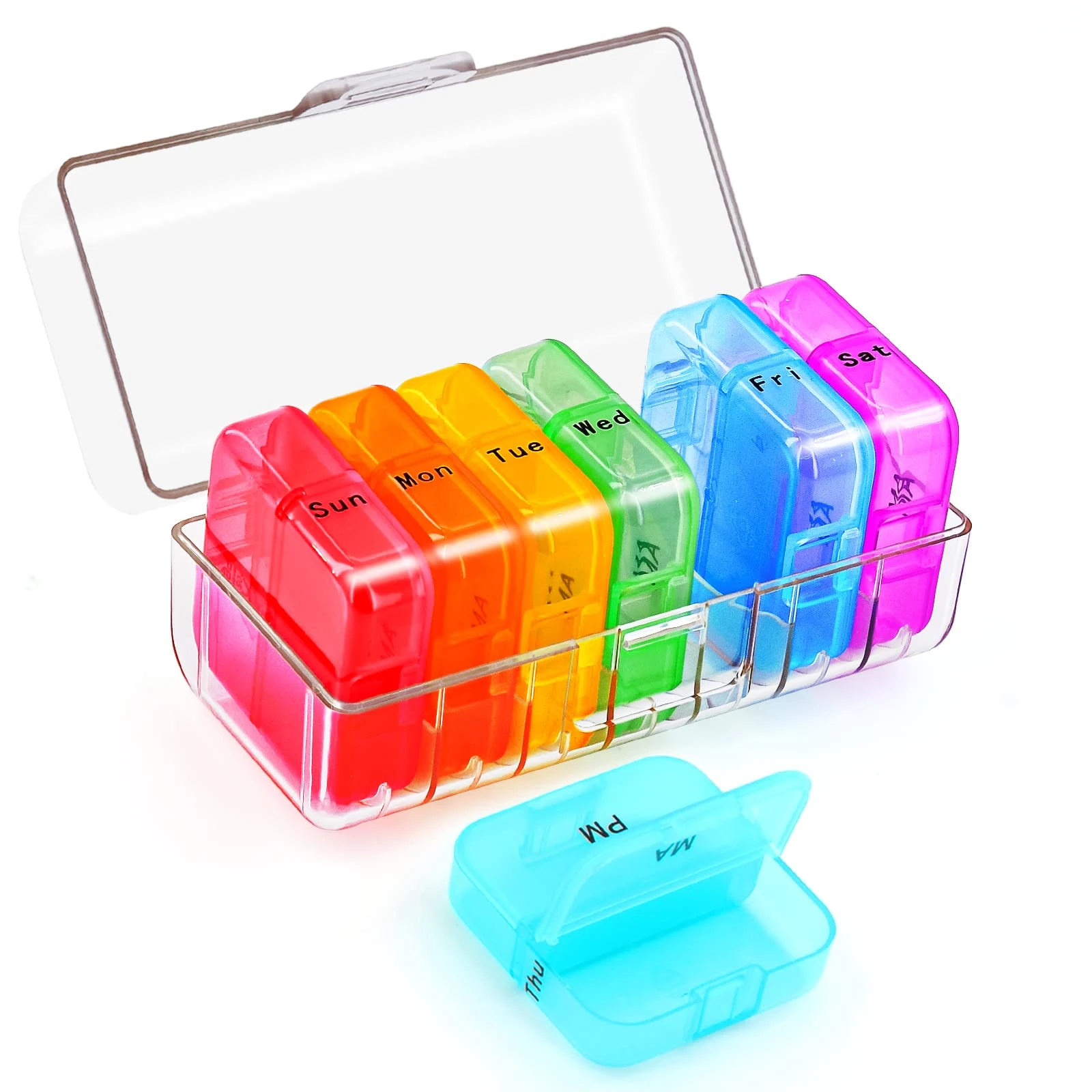 Cruxer Weekly Pill Box Organiser Am Pm 2 Times Medicine Box,Daily Medicine Storage Box,Portable Moisture-Proof BPA Free Travel Dosette Box to Hold Vitamins, Cod Liver Oil,Supplements and Medication