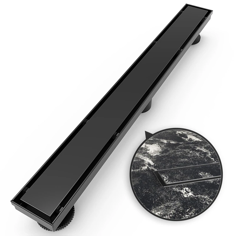 WEBANG 36 Inch Linear Shower Drain Rectangular Floor Drain with Accessories Reversible 2-in-1 Cover Tile Insert Grate Removable SUS304 Stainless Steel CUPC Certified Matte Black