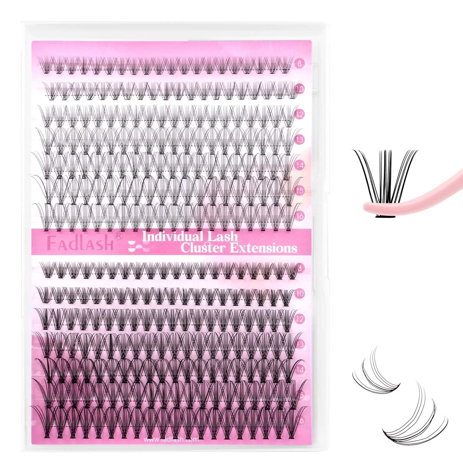 Individual Cluster Lashes Extensions 10D 20D 0.07 C Curl 8-16mm Mixed Trays Extensions 200Pcs Individual Cluster Lashes DIY Eyelash Extensions at Home