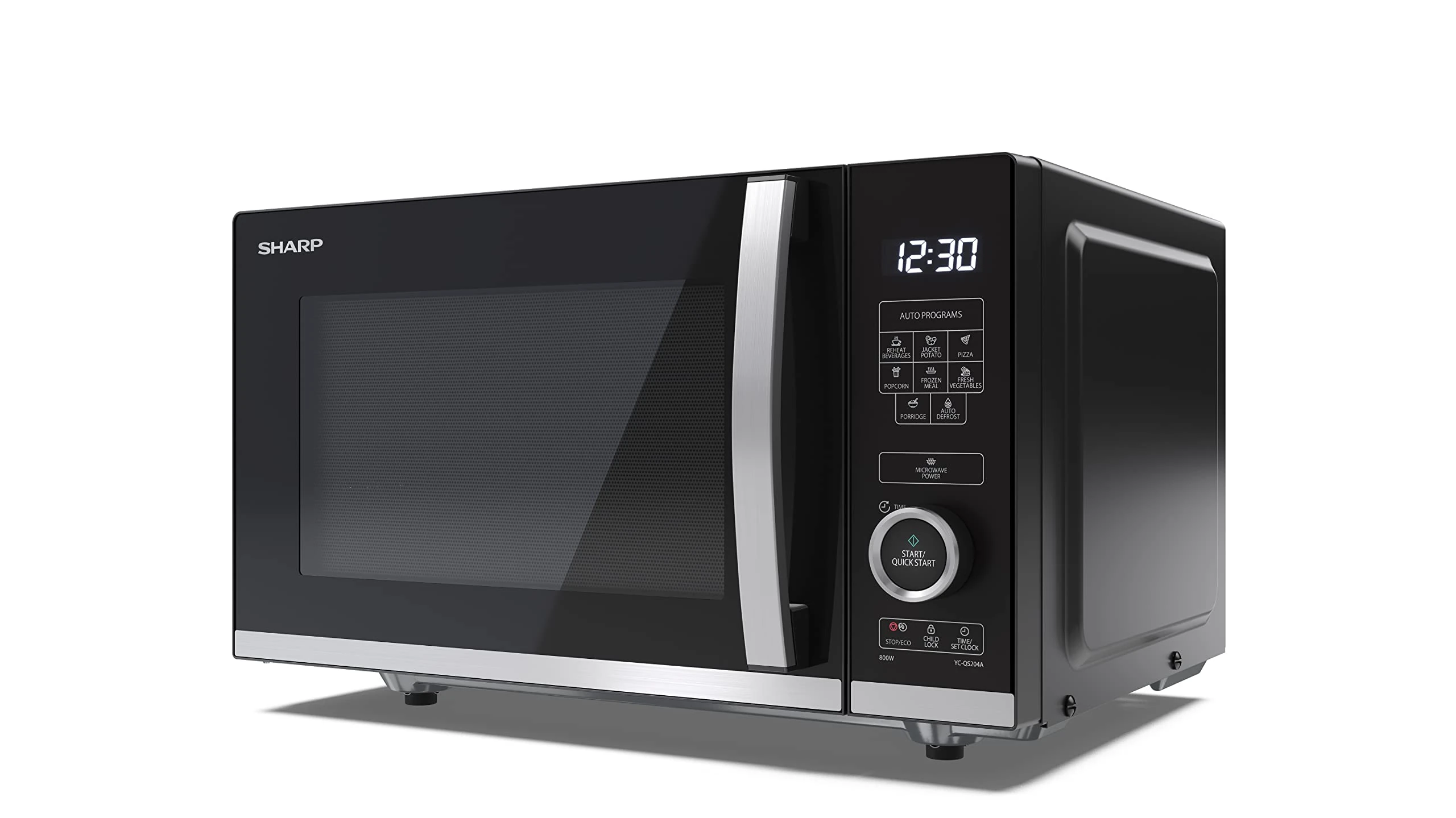 SHARP YC-QS204AU-B Compact 20 Litre 800W Digital FLATBED Microwave, 10 power levels, ECO Mode, defrost function, LED cavity light - Black