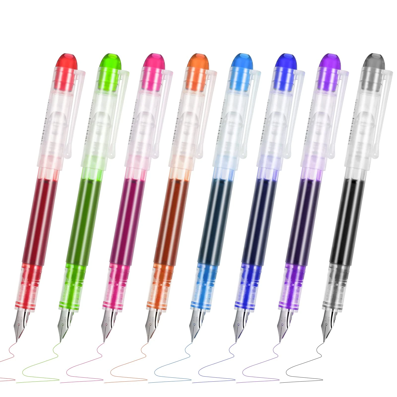 8 Pcs Disposable Fountain Pens for Writing, 0.5 mm Fine Nib Colored Ink Pens Nib Fountain Pen Set for Sketching, Journaling, Calligraphy, Doodling