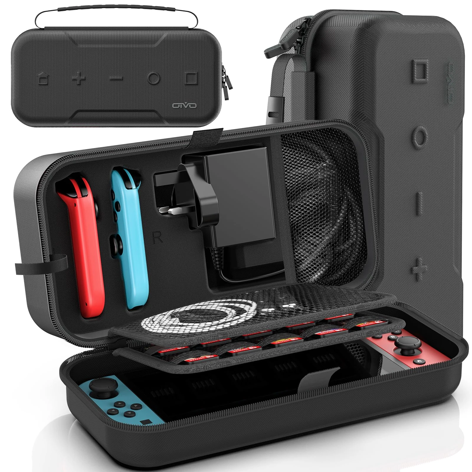 OIVO Switch OLED Carrying Case Compatible with Nintendo Switch/OLED Model, Portable Switch Travel Carry Case Fit for Joy-Con and Adapter, Hard Shell Protective Switch Pouch Case with 20 Games, Black