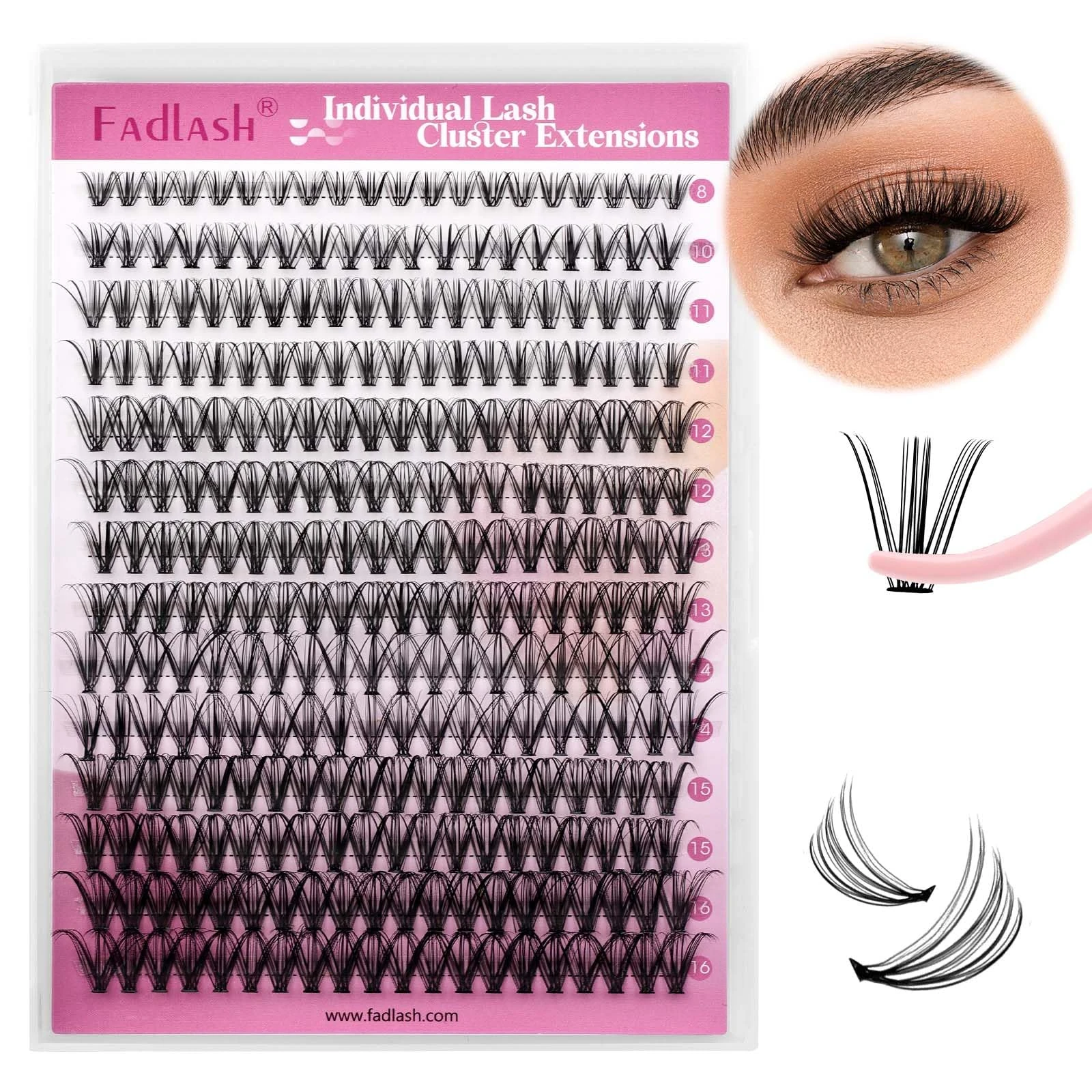 Individual Cluster Lashes Extensions 20D 0.07 D Curl 8-16mm Mixed Trays Extensions 200Pcs Individual Cluster Lashes DIY Eyelash Extensions at Home
