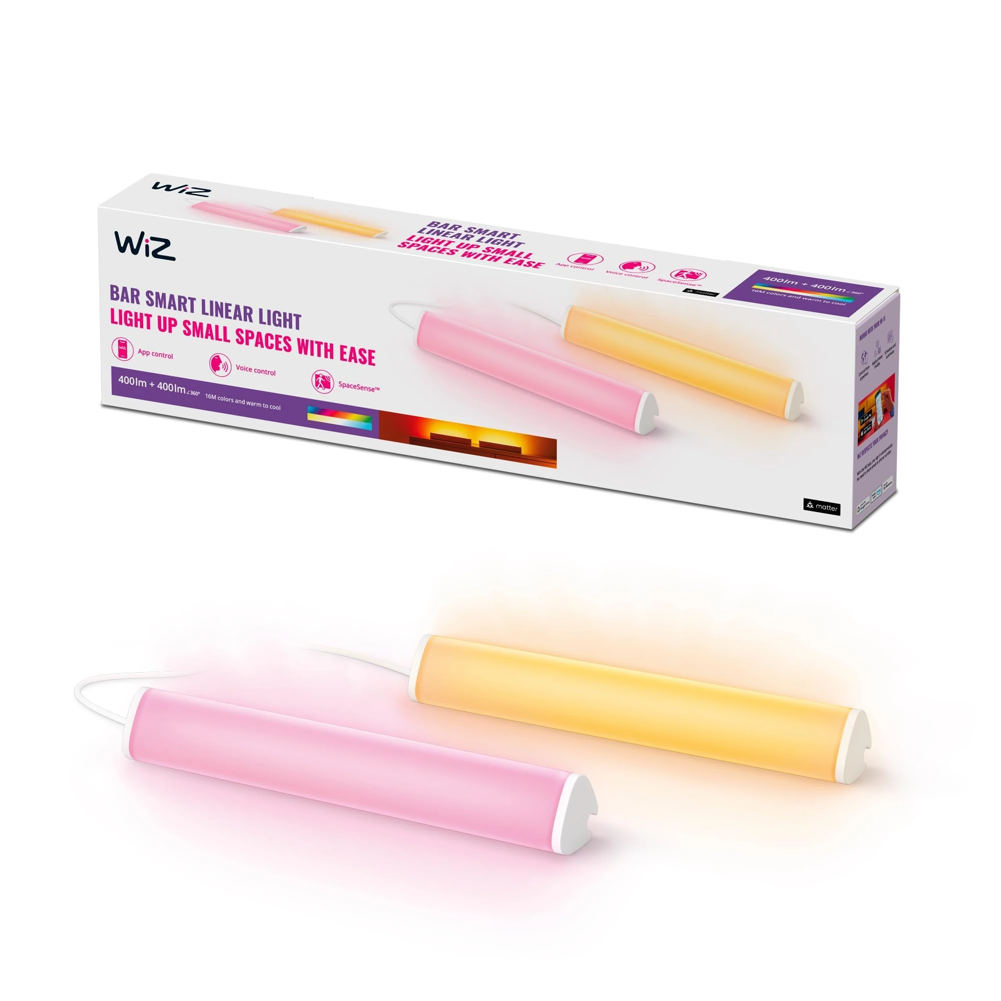 WiZ Light Bar Table Lamp, RGB, Tunable White and Colour, Dimmable, 16 Million Colours, Smart Control via App/Voice via WiFi, 2 Pack