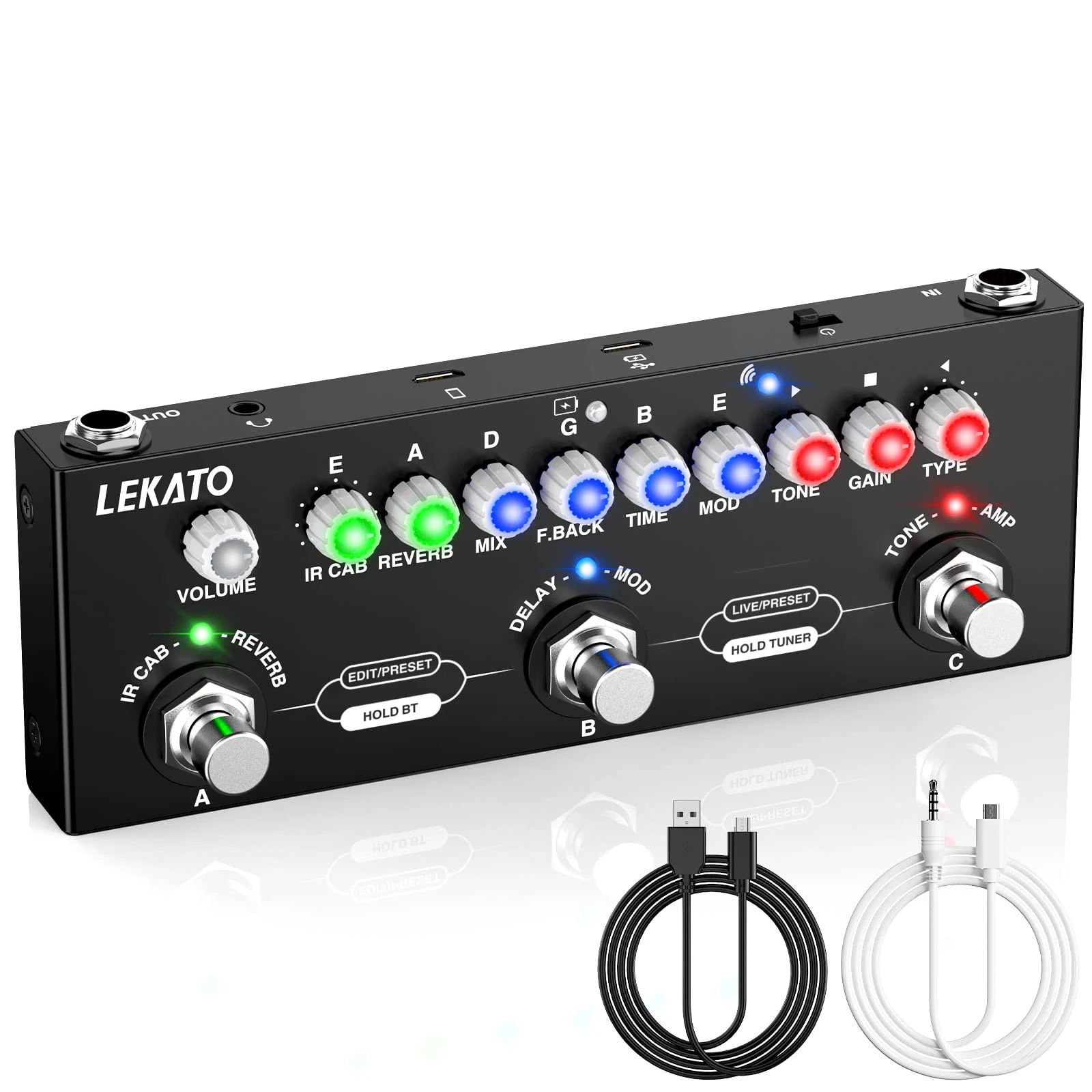 Multi Effects Pedal, LEKATO Guitar Pedal With IR Loading 9 Amp Models, Delay Reverb Phase Chorus Distortion Overdrive Effects, Rechargeable Guitar Effect Pedals, Support Recording, Bluetooth 5.0