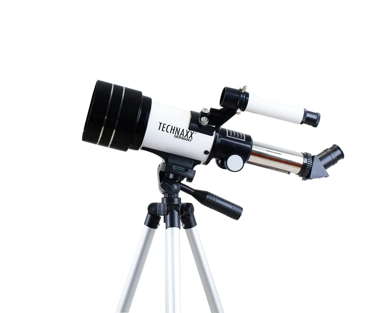 Technaxx Telescope for Landscape and Sky Observation - Full Height Adjustable Tripod, 3 x Lenses, Barlow Lens, Solar and Green Light Filters - Telescope for Adults or Kids TX-175