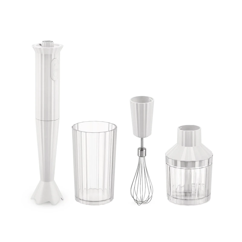 Alessi Plissé MDL10SW/UK - Hand Blender With Measuring Jug, Whisk And Chopper In Thermoplastic Resin, White. English Plug. 500W