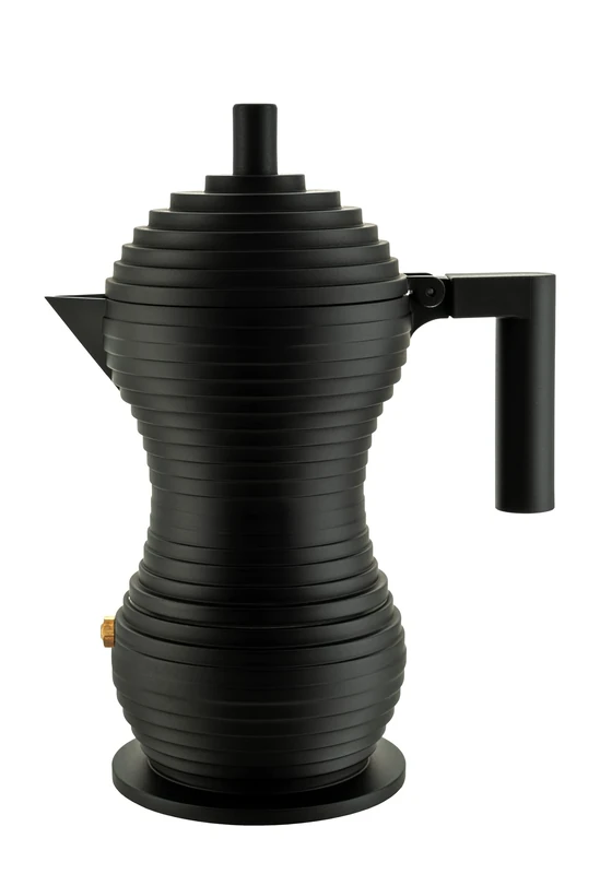 Alessi Pulcina MDL02/1 BB - Design Espresso Coffee Maker, in Cast Aluminum with Handle and Knob in PA, 1 Cup, Black