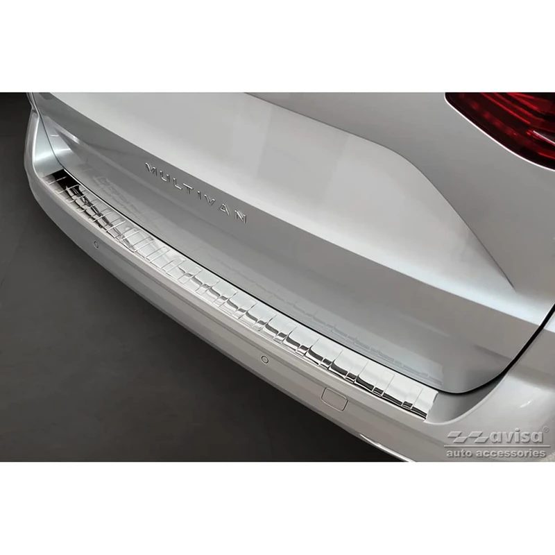 Avisa Chrome Stainless Steel Rear bumper protector compatible with Volkswagen Multivan T7 2021- 'Ribs'