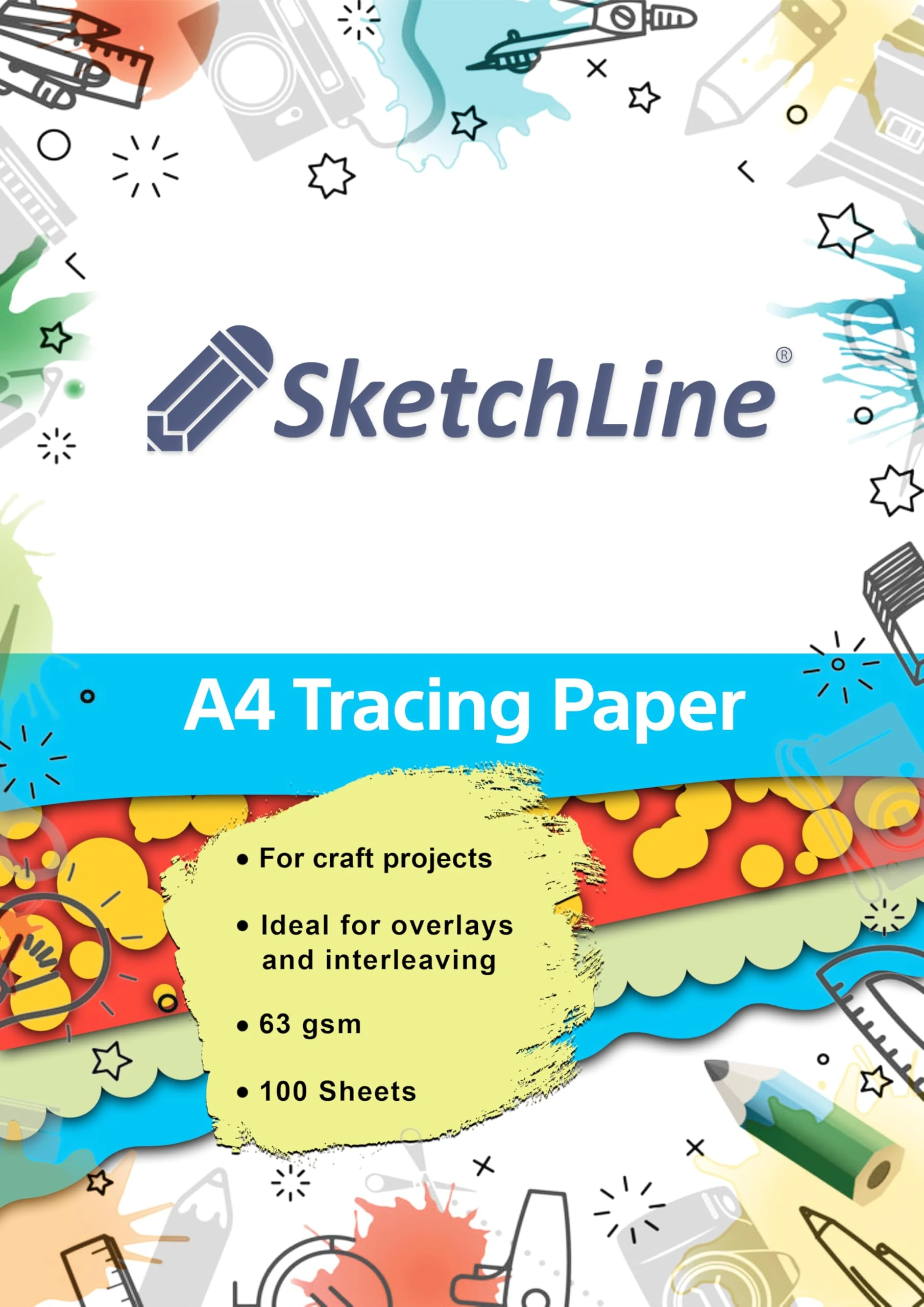SketchLine Tracing Paper A4 Size 100 Sheets (63gsm) with High Transparency & Optimum Thickness for Drawing, Sketching & Dressmaking
