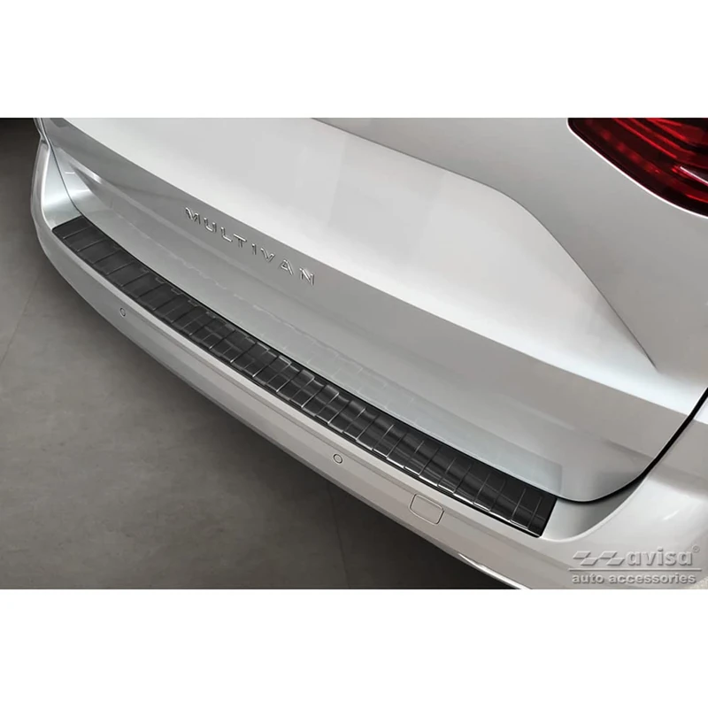 Avisa Black Stainless Steel Rear bumper protector compatible with Volkswagen Multivan T7 2021- 'Ribs'