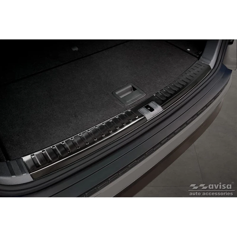 Avisa Black Stainless Steel Inner Rear bumper protector compatible with Skoda Kodiaq 2017-2021 & Facelift 2021-2024 'Ribs'