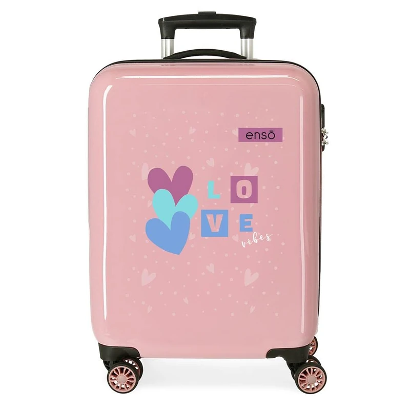 Enso Love Vibes Medium Suitcase Pink 48 x 68 x 26 cm Hard Plastic Side Combination Lock 70L 3kg 4 Wheels, Pink, Bag