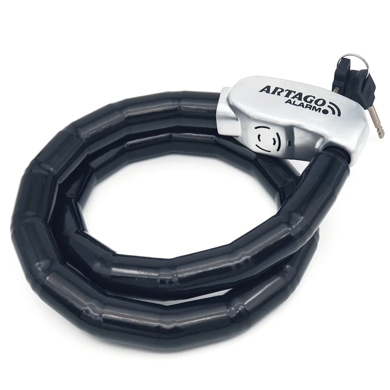 Artago ART6100 Hi-End Python Cable Lock with or Without Alarm 120dB, Armored Articulated Steel Cable, 100cm/3,3ft, Flexible, ON Button, Warning Function, Anti Theft for Motorcycle Bicycle Scooter