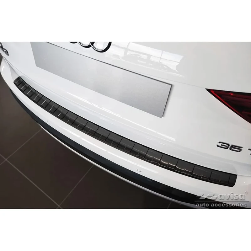 Avisa Black Stainless Steel Rear bumper protector compatible with Audi Q3 II 2019- incl. S-Line 'Ribs'