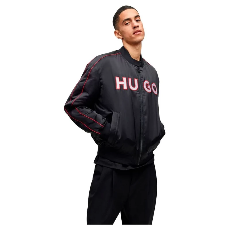 HUGO Mens Balix2311 Relaxed-fit bomber jacket in satin with embroidered logo