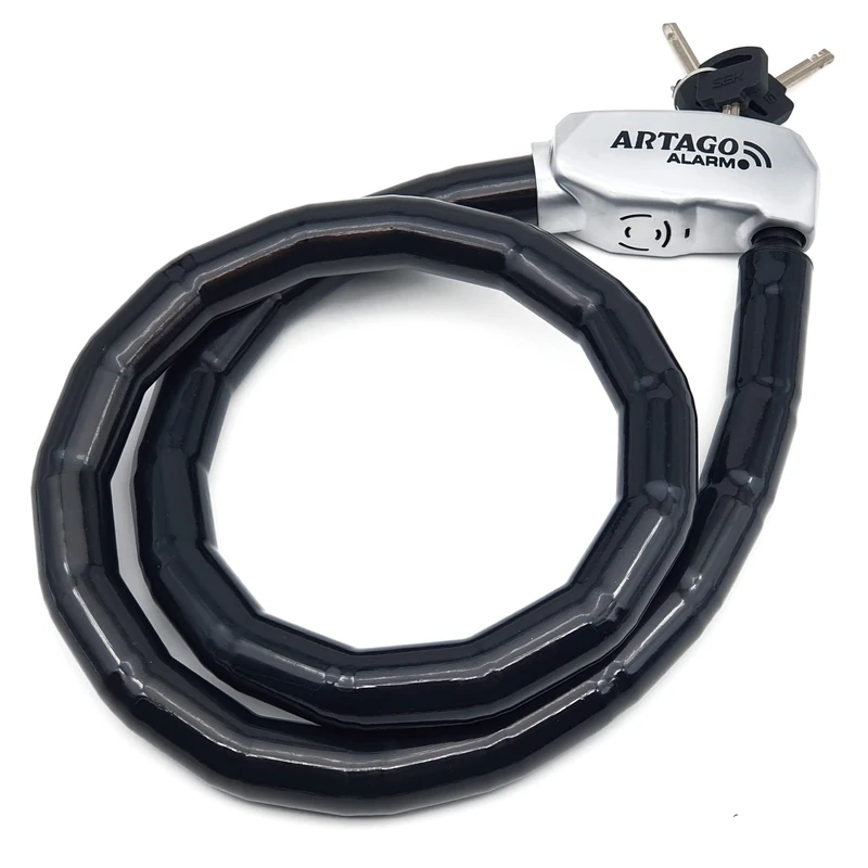 Artago ART6120 Hi-End Python Cable Lock with or Without Alarm 120dB, Armored Articulated Steel Cable, 120cm/3,9ft, Flexible, ON Button, Warning Function, Anti Theft for Motorcycle Bicycle Scooter