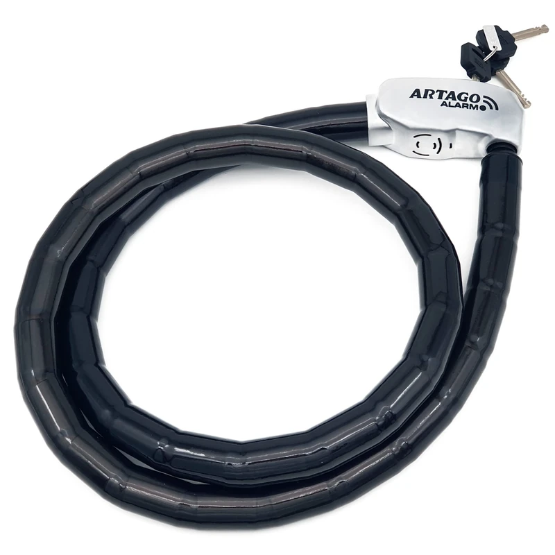 Artago ART6150 Hi-End Python Cable Lock with or Without Alarm 120dB, Armored Articulated Steel Cable, 150cm/4,9ft, Flexible, ON Button, Warning Function, Anti Theft for Motorcycle Bicycle Scooter