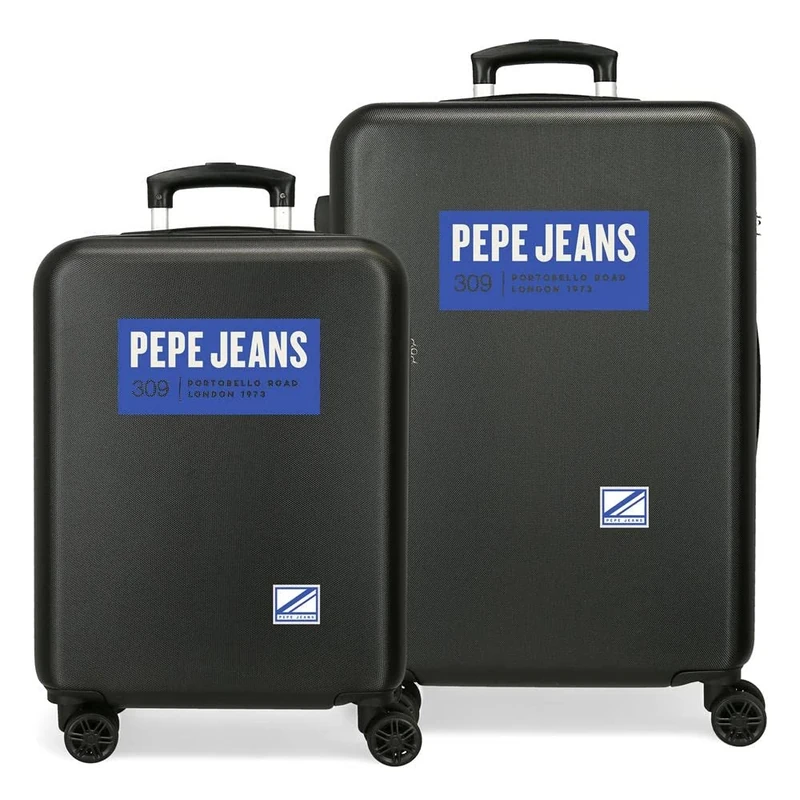Pepe Jeans Darren Cabin Trolley, Black, 38 x 55 x 20 cm, Hard Plastic, Side Combination Lock, Black, 38 x 55 x 20 cm, 46 x 65 x 23 cm, Set Suitcase