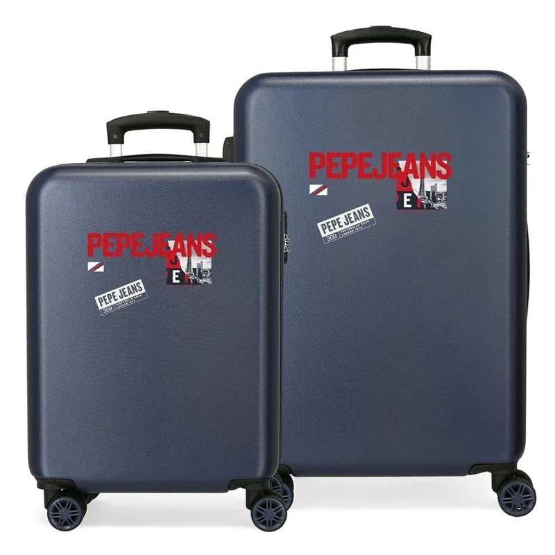 Pepe Jeans Dikran Suitcase Set Blue 55/65 cm Rigid ABS Combination Lock Side 90L 7.5 kg 4 Double Wheels