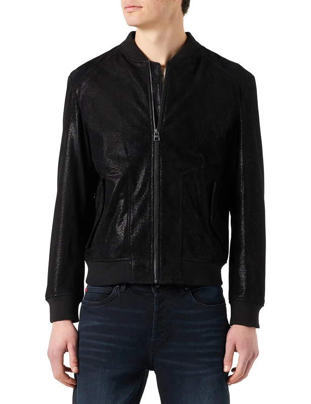 HUGO Men's Lizzo Leather_Jacket, Black 1, L