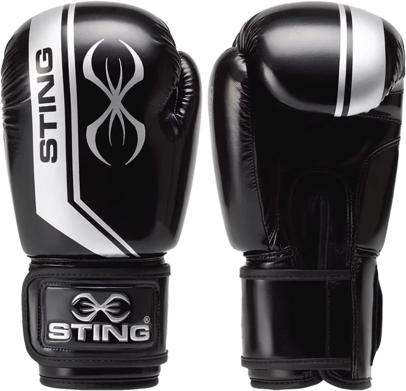 STING Armalite Boxing Gloves, High-Tech Gloves for MMA, Muay Thai, and More, Ideal for Men and Women, Boxing Equipment, Black/Silver, 16 Oz.