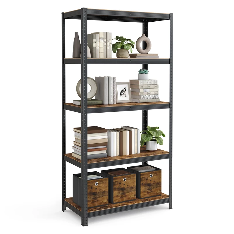 SONGMICS Shelving Unit, 50 x 100 x 200 cm, 875 kg Load Capacity (175 kg per Shelf), Industrial, Adjustable Storage Shelves, for Living Room, Kitchen, Garage, Rustic Brown and Black GLR050B11