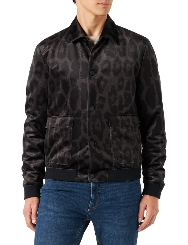 HUGO Mens Hayson224F1X Slim-fit Jacket in jaglion-Patterned Velvet Black