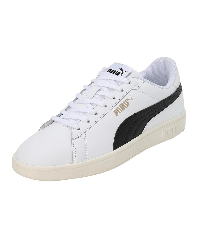 Puma Unisex Adults Puma Smash 3.0 L Sneakers, Puma White-Puma Black-Puma Gold-Frosted Ivory, 4 UK