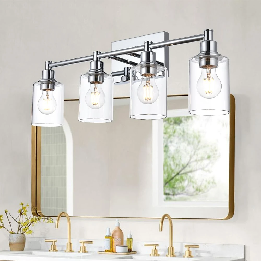 Lucidce Bathroom Vanity Lights Modern Chrome Sconces Wall Lighting with Transparent Glass Shade Industrial Wall Lamp Fixtures for Porch Corridor