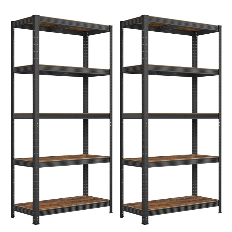 SONGMICS Set of 2 Shelving Units, 40 x 90 x 180 cm, 875 kg Load Capacity (175 kg per Shelf), Industrial, Adjustable Storage Shelves, for Living Room, Kitchen, Garage, Rustic Brown and Black GLR040B12