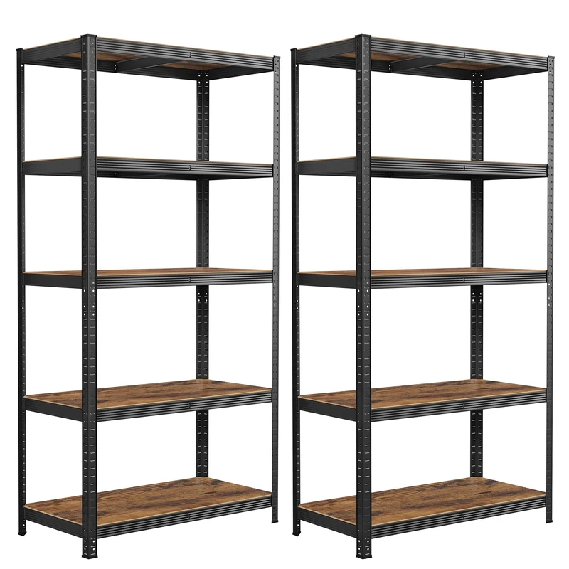 SONGMICS Set of 2 Shelving Units, 50 x 100 x 200 cm, 875 kg Load Capacity (175 kg per Shelf), Industrial, Adjustable Storage Shelves, for Living Room, Kitchen, Garage, Rustic Brown and Black GLR050B12