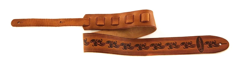 OVATION Guitar Strap, Premium Signature Leather, "Leaf" motif, wet sand, brown