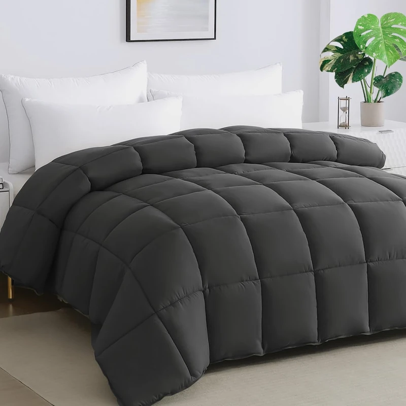 Soft Oversized King Comforter 120"x120" Extra Large Lightweight Quilted Down Alternative All Season Fluffy Breathable Microfiber Grey