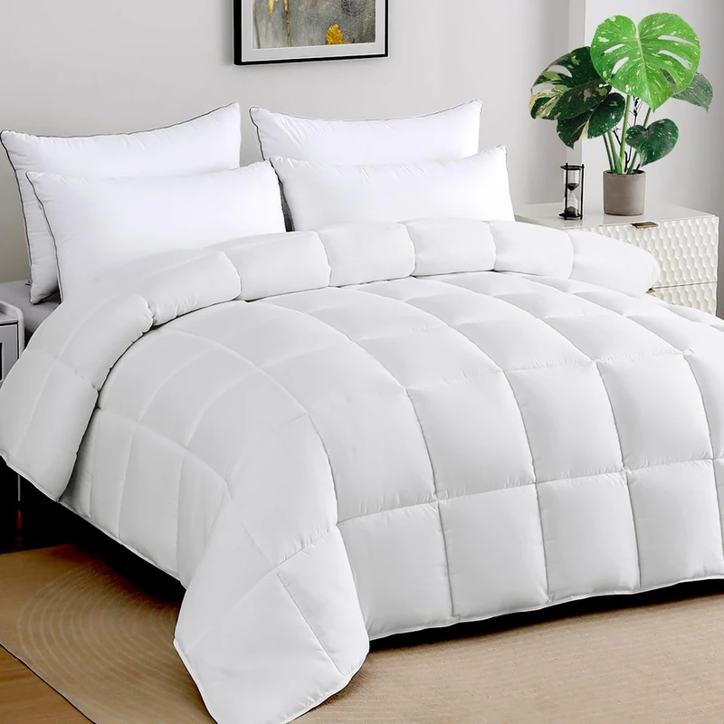 Soft Oversized King Plus Comforter 120"x128" Extra Large Lightweight Down Alternative 8 Corner Tabs Fluffy Breathable Microfiber White