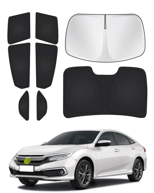 Canvcle Compatible with Car Sunshades 8PCS Set Honda Civic 2016-2021 All Windows Shade Cover Kit Keep Vehicle Cool Black