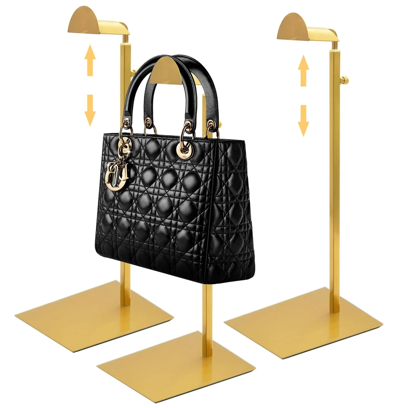 Royxen 3 Pack Handbag Rack Stainless Steel with Adjustable Height, Purse Display Stand Gold