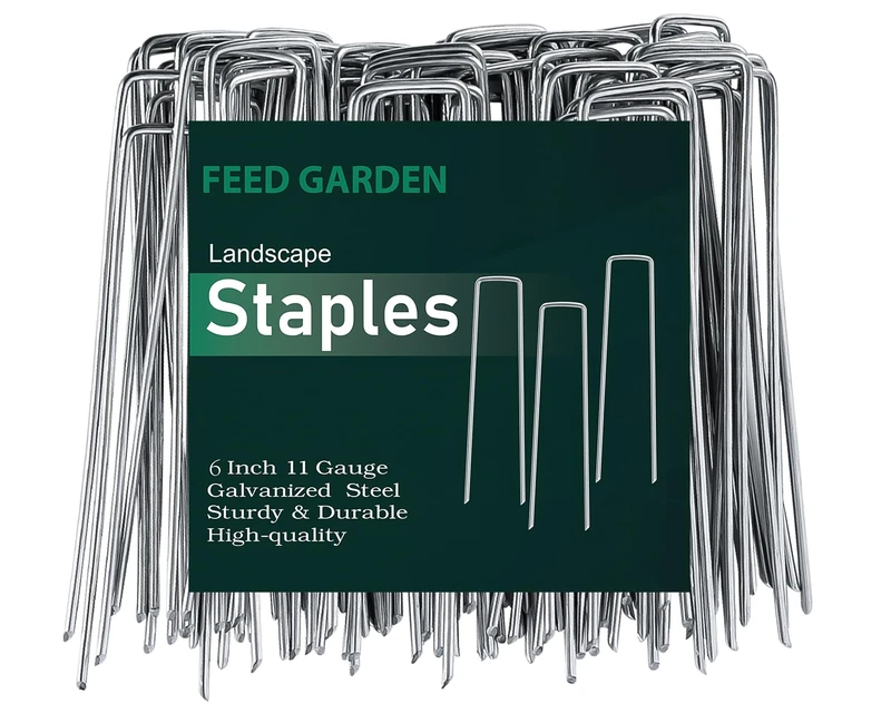 FEED GARDEN 6 Inch 500 Pack Galvanized Landscape Staples, 11 Gauge Garden Stakes Landscape Fabric Sod Staples for Weed Barrier Fabric Heavy Duty Landscape Pins
