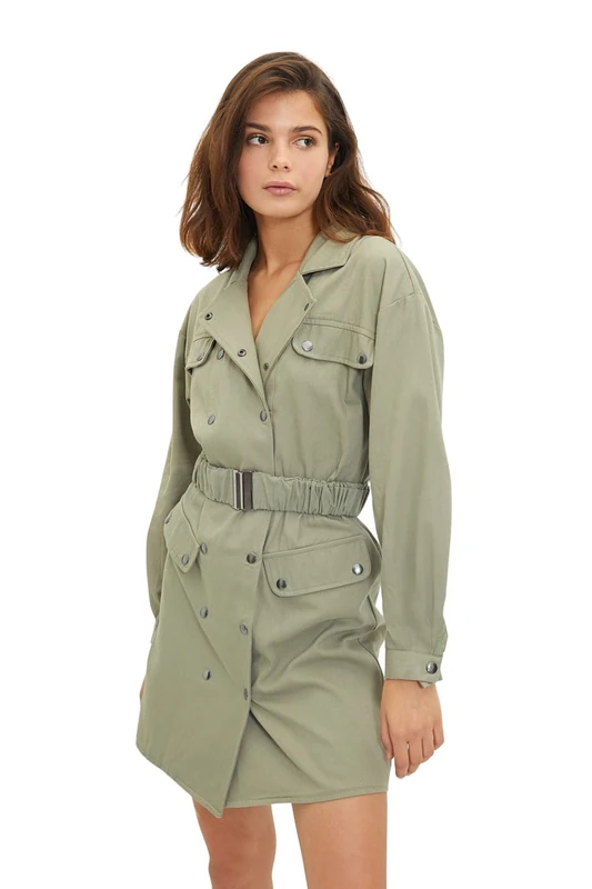 Trendyol Women Mini Jacket Dress Regular fit Woven Dress Khaki