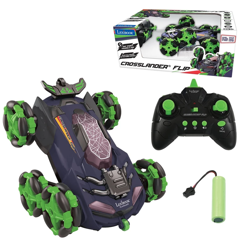LEXIBOOK, Crosslander® Flip, Remote control car, up to 8km/h, 360° figure, sound and light effects, smoke jet, 6 wheels, rechargeable, RC45