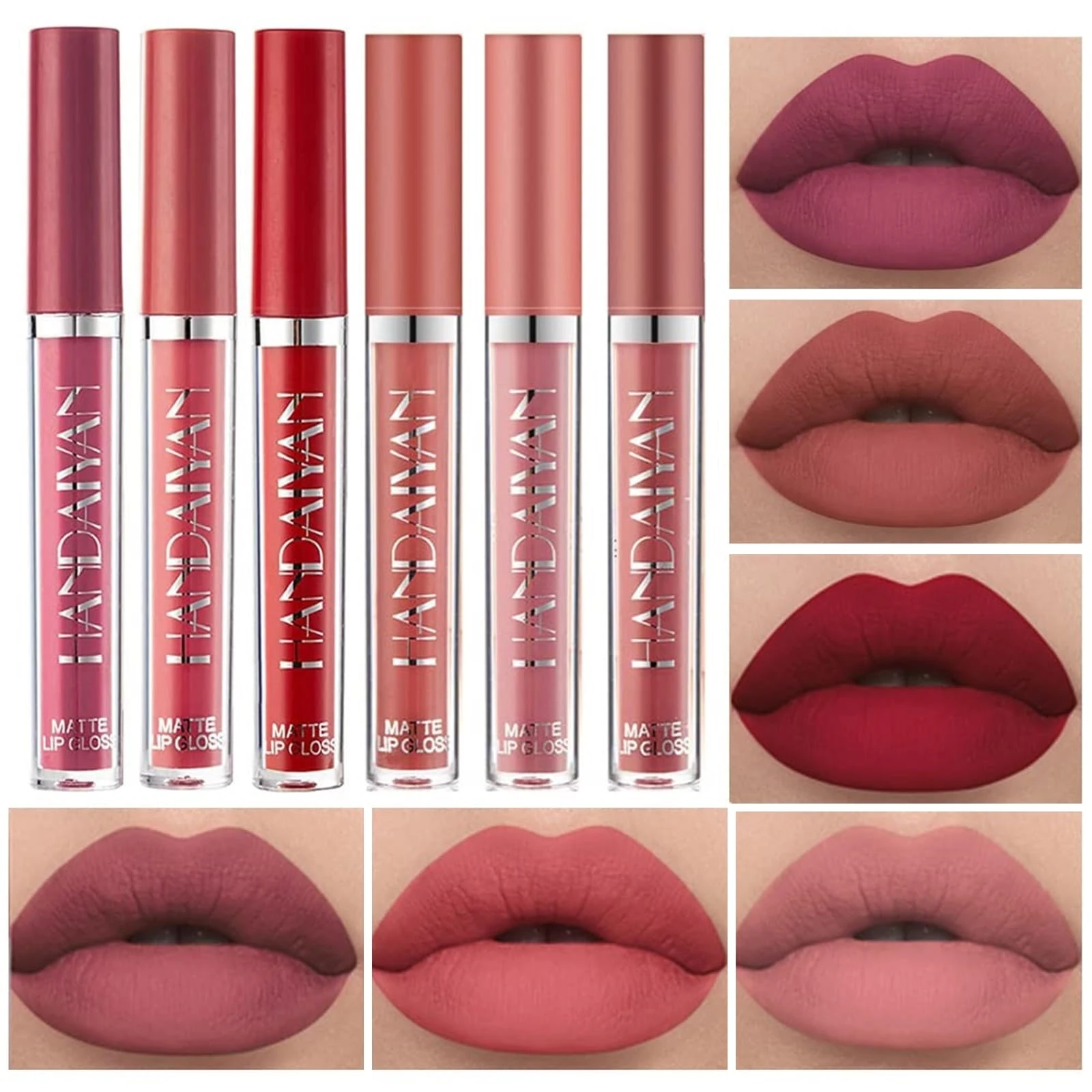 6 Pcs Matte Liquid Lipstick Set Nude Lip Gloss Non-Stick Cup Not Fade Waterproof Long Lasting Lip Sticks Gift For Make Up Women (Set C)