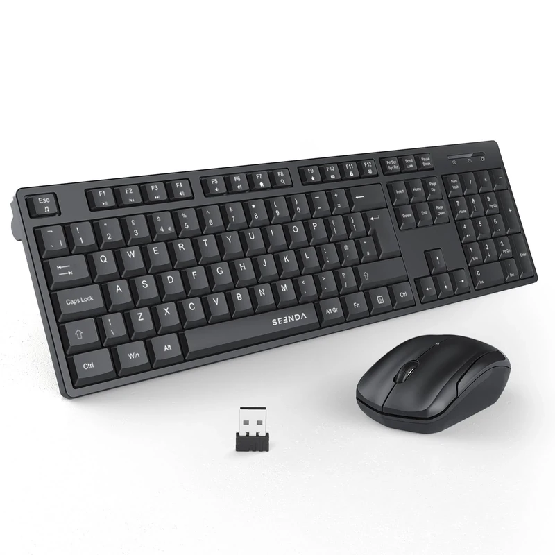 Wireless Keyboard and Mouse Set, 2.4G Wireless Keyboard Mouse with USB Receiver, Full Size QWERTY UK Layout with Numeric Keypad & Multimedia Shortcuts for Windows Computer Laptop PC, Black